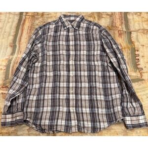 Vince Mens Button Down Shirt Brown Plaid Flannel Long Sleeve Classic Size L